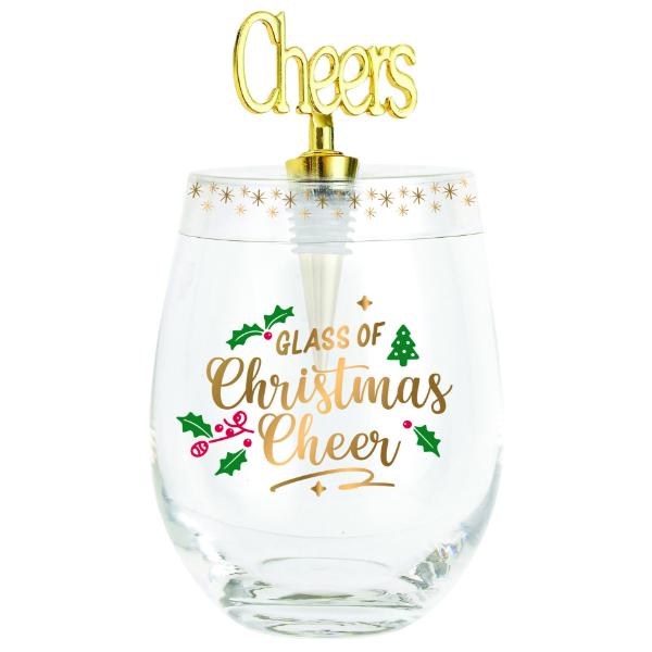 A GLASS OF CHRISTMAS CHER STEMLESS WITH STOPPER