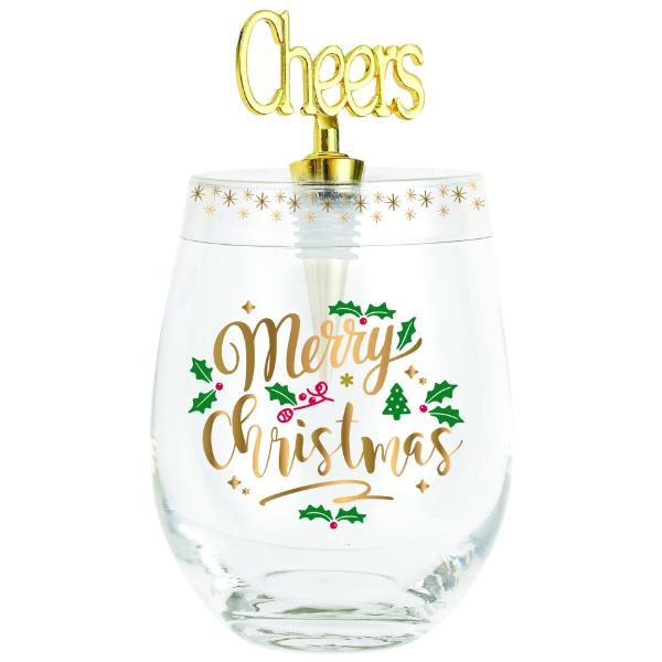 Merry Christmas Stemless With Cheers Stopper - 600ml