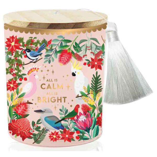 Christmas 45 Hour Burn Time Aussie Bush Pink Cinnamon Candle With Wood Lid - 9cm x 100cm