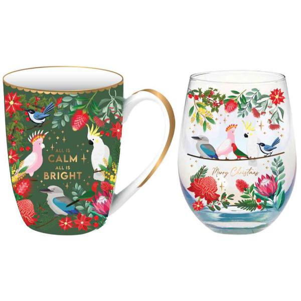 Aussie Bush Forrest 400ml Mug And 600ml Stemless Glass Gift Set