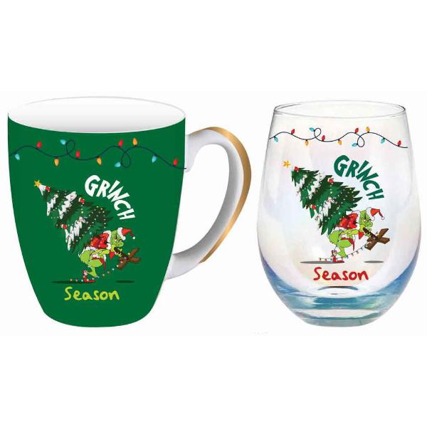 2 Pack Grinch Season 400ml Mug & 600ml Seamless Glass Gift Set