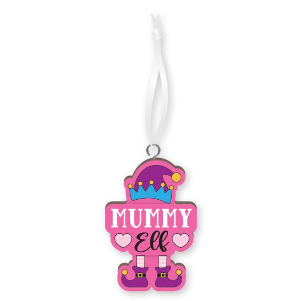 Christmas Mummy Elf Handmade Wood Ornament