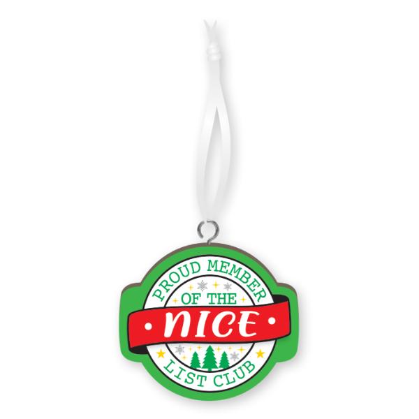Christmas Nice List Club Wood Ornament