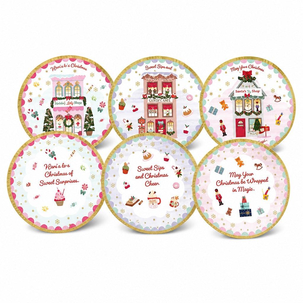 Assorted Santas Village Coaster - 10cm