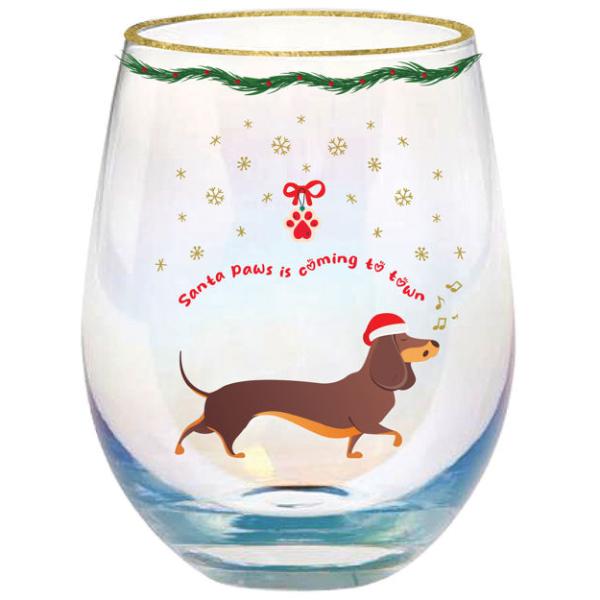 Santa Paws Stemless Glass
