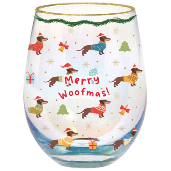 Merry Woofmas Printed Stemless Glass