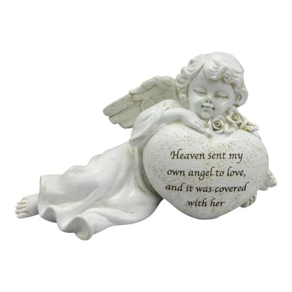 Laying Cherub With Memorial Heart - 9.5cm