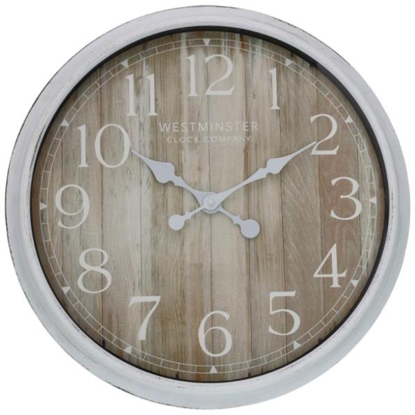 White Clock With Timber Face - 50cm