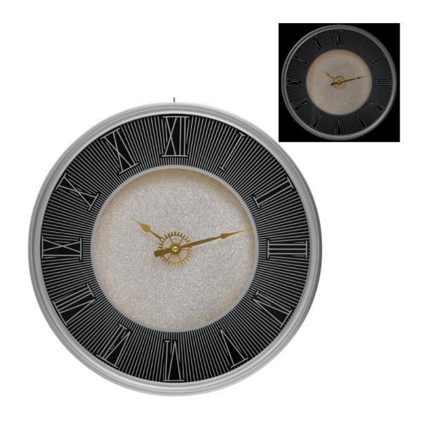 Silver Clock With Glitter Face - 40cm