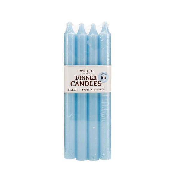 4 Pack Light Blue Dinner Candle - 10in