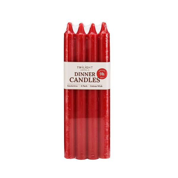 4 Pack Light Red Dinner Candle - 10in