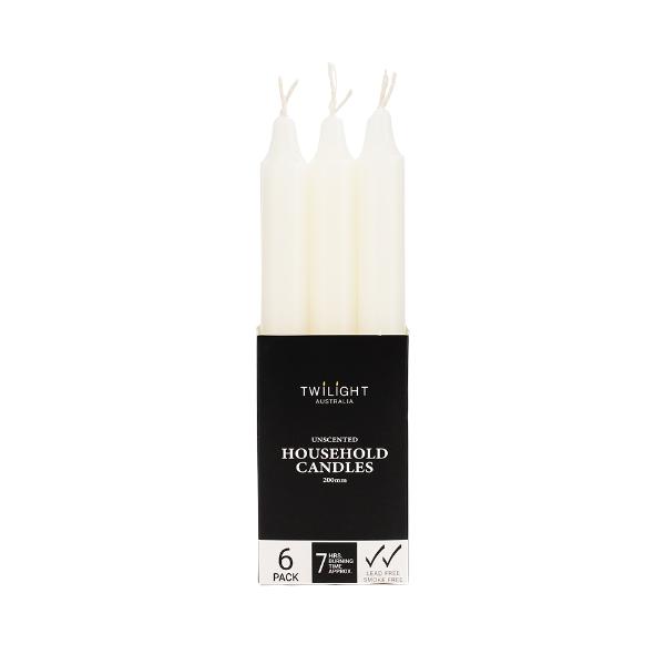 6 Pack White Candles - 20cm