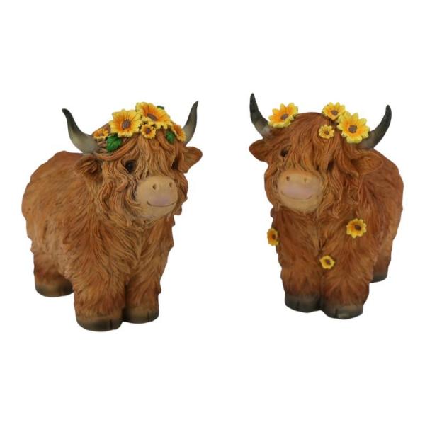 Highland Cow With Sunflowers - 19cm