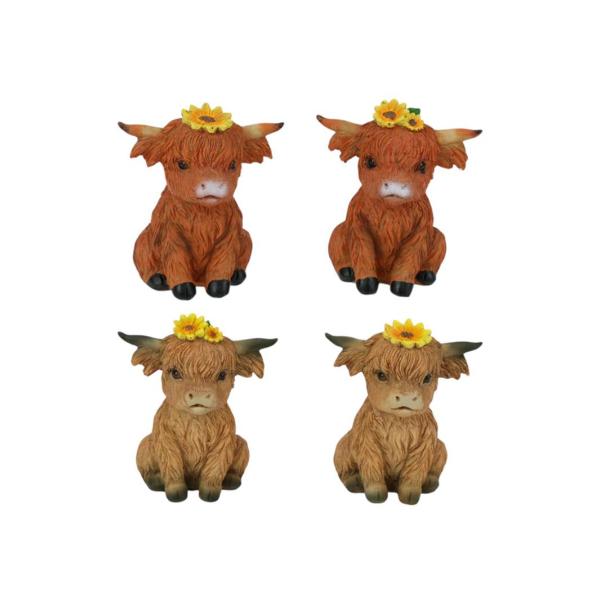 Highland Cow With Sunflowers - 9cm