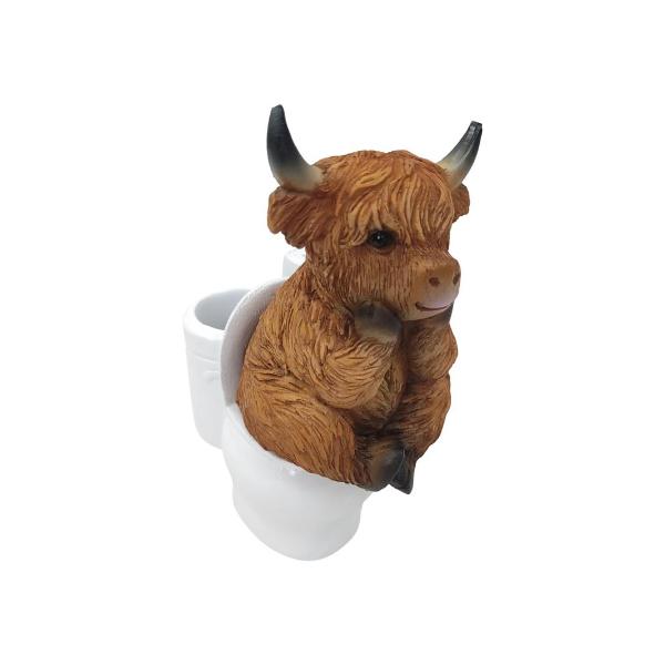Highland Cow Sitting On Toilet - 13cm
