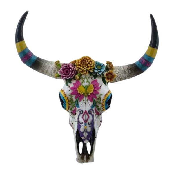 Colourful Patterned Cow Skull Wall Hanger - 45cm