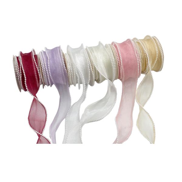 Faux Pearl Edge Organza Ribbon - 4cm x 200cm