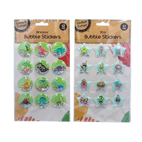 12 Pack Assorted 3D Kids Bubble Stickers