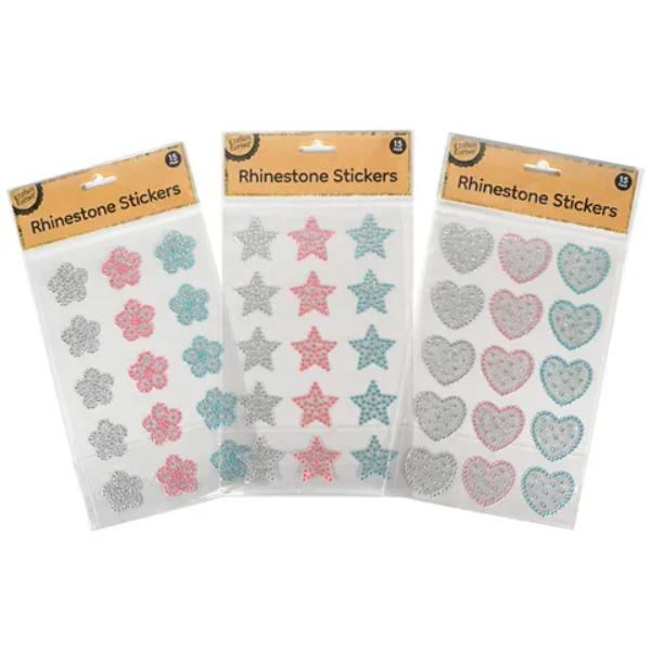 15 Pack Rhinestone Stickers - Assorted