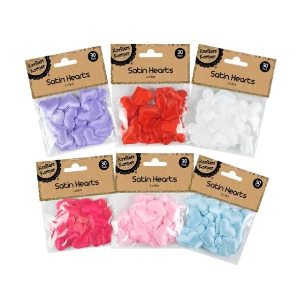 30 Pack Craft Satin Puffy Hearts - 3cm x 2cm