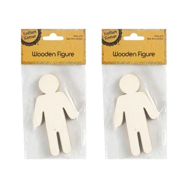 8 Pack Wooden Figure - 6.5cm x 11.5cm