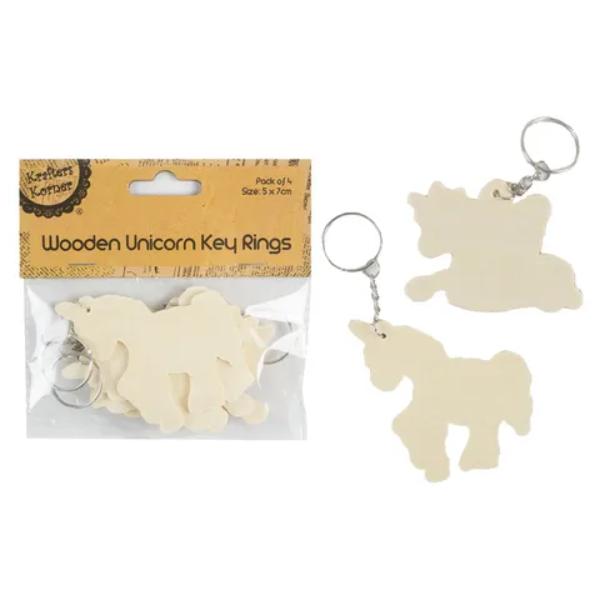 4 Pack Wooden Unicorn Keyrings