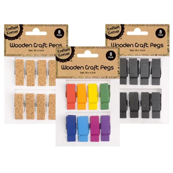 8 Pack Wooden Craft Pegs - 3.6cm x 1.1cm