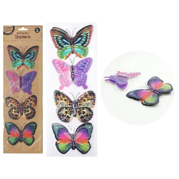 4 Pack Adhesive 3D Butterflies - 10cm x 8cm