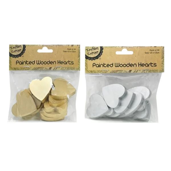 10 Pack Painted Wooden Hearts - 4.5cm