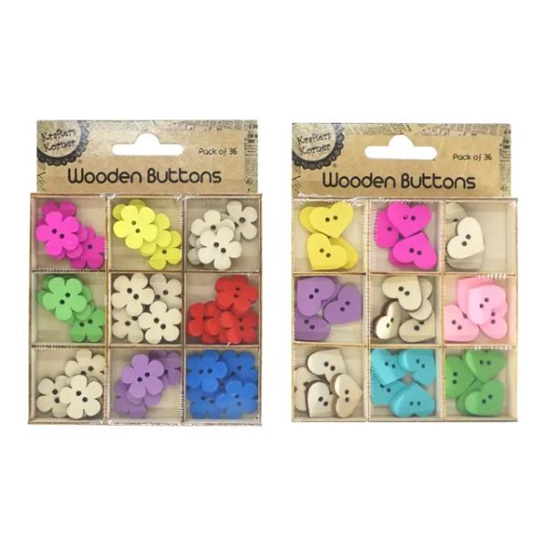 36 Pack Wooden Shaped Buttons - 9.8cm x 9.8cm x 1.5cm