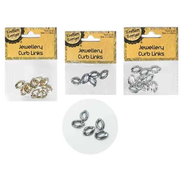 10 Pack Jewellery Curb Links - 1.1cm x 1.6cm