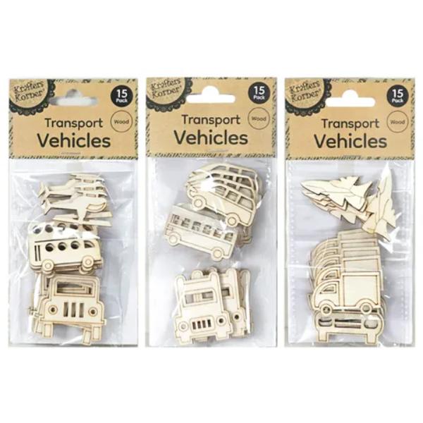 15 Piece Wooden Transport Vehicles - Assorted