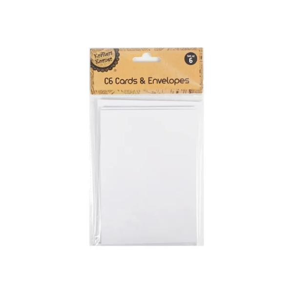 6 Pack White Kraft Cards & Envelopes - 11.2cm x 16.3cm