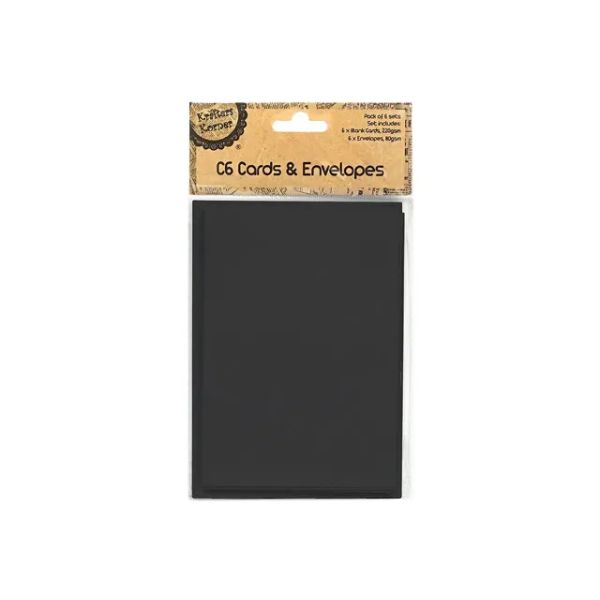 6 Pack Black Cards & Envelopes - 16.3cm