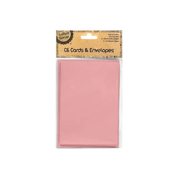 6 Pack Blush Pink Cards & Envelopes - 16.3cm