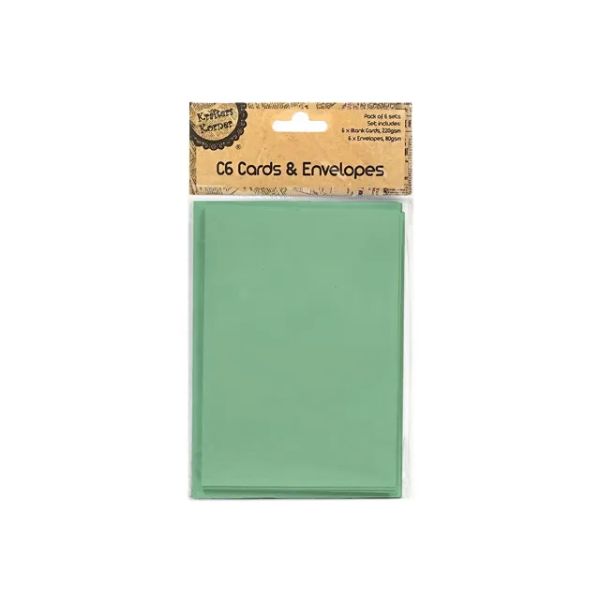 6 Pack Green Cards & Envelopes - 16.3cm