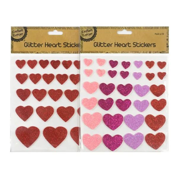 25 Pack Glitter Heart Stickers