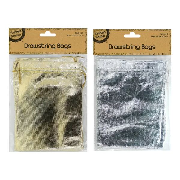 Large Metallic Draw String Bags - 12.5cm x 17.5cm
