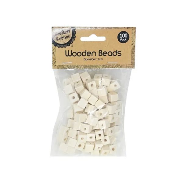 100 Pack Natural Square Wooden Beads - 1cm