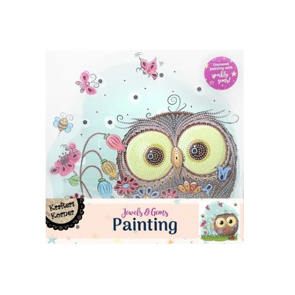 Jewels & Gems Owl Painting On Canvas - 30cm x 30cm x 1.5cm