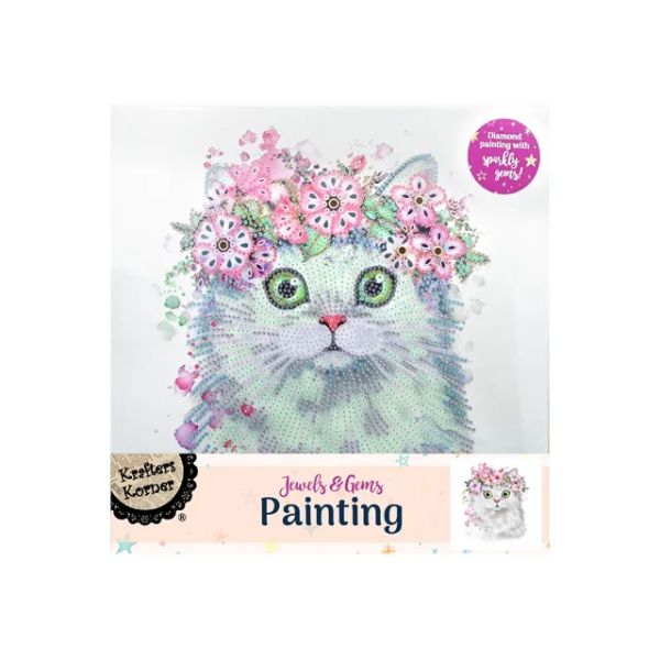 Jewels & Gems Cat Painting On Canvas - 30cm x 30cm x 1.5cm