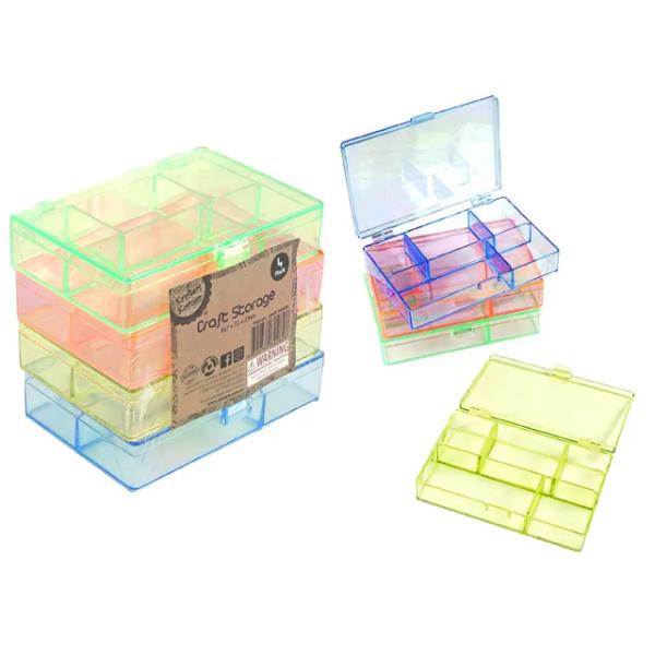 4 Pack Coloured Craft Storage Box - 11.7cm x 7.7cm x 2.5cm