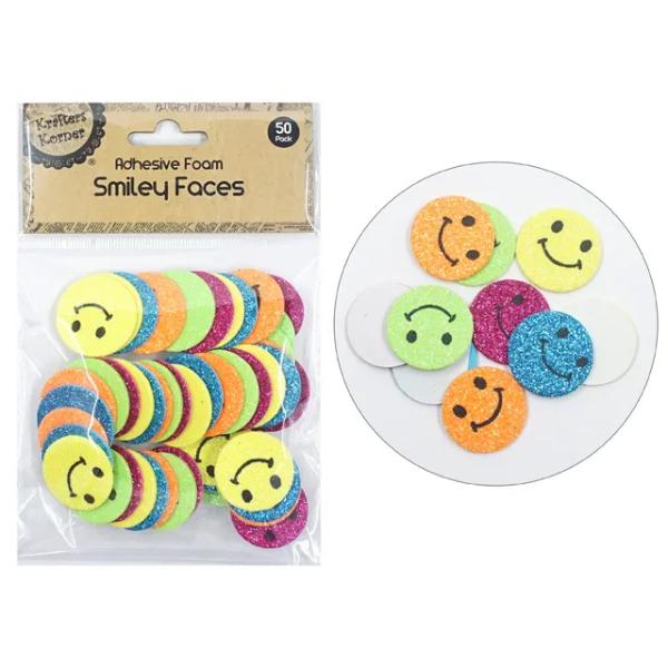 50 Pack Adhesive Foam Smiley Face