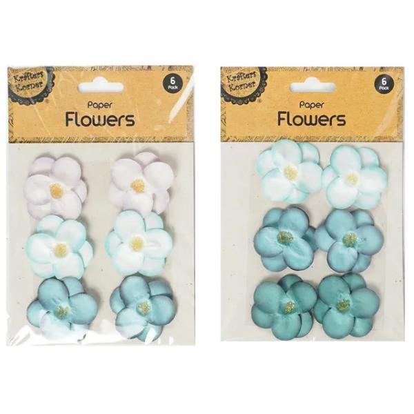 6 Pack Paper Flowers - 4.5cm