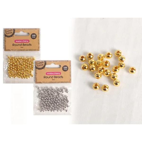 100 Pack Metal Round Beads - 5mm Assorted