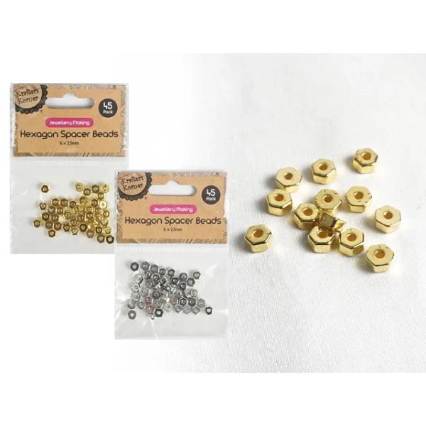 45 Pack Metal Look Hexagon Spacer Beads - 0.6cm x 0.25cm