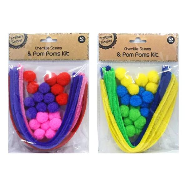 40 Pack Chenille Stem & Pom Pom Kit
