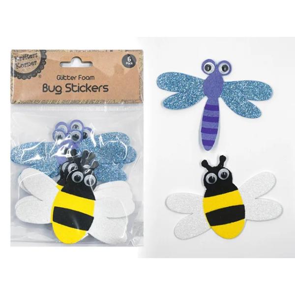 6 Pack Glitter Foam Bug Stickers