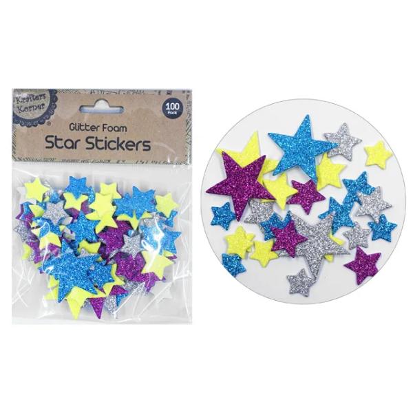 100 Pack Glitter Foam Star Stickers