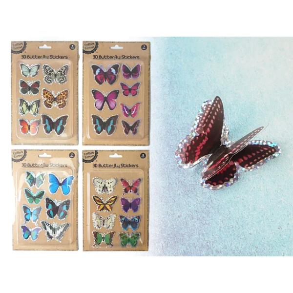 7 Pack Assorted 3D Butterfly Stickers